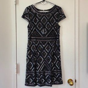 Adrianna Papell Sequin and Beaded Short Sleeve Black Dress